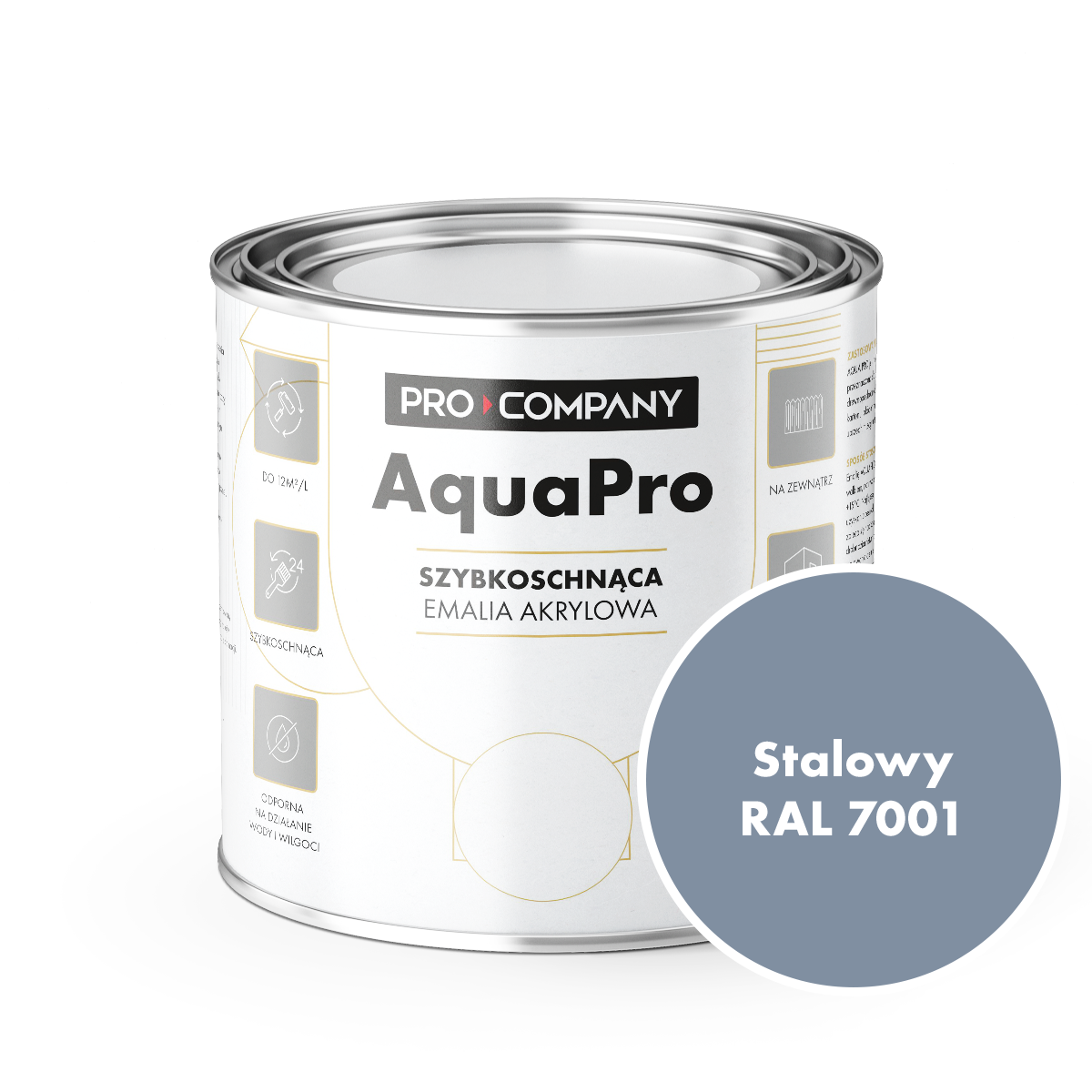 AQUA PRO Emalia Akrylowa Szybkoschnąca 0,8L Stalowy RAL 7001 MAT