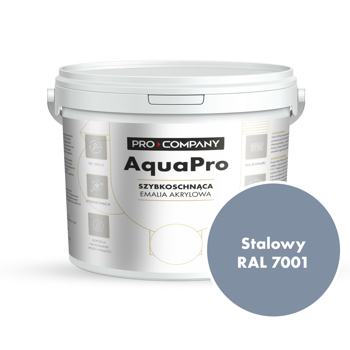 AQUA PRO Emalia Akrylowa Szybkoschnąca 5L Stalowy RAL 7001 MAT