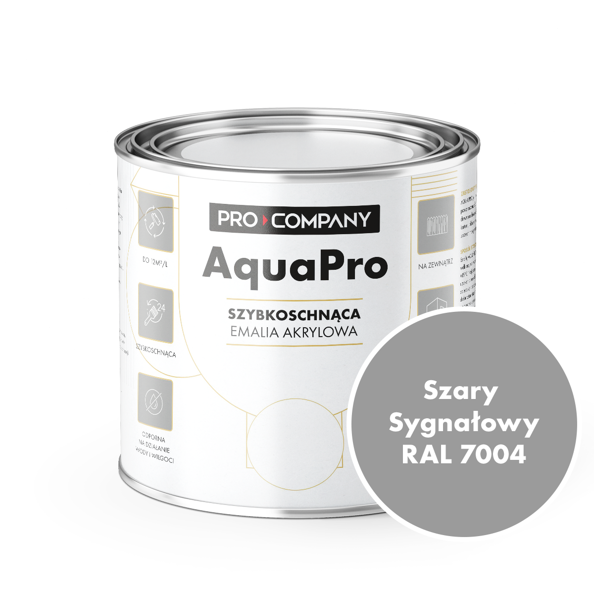 AQUA PRO Emalia Akrylowa Szybkoschnąca 0,8L Szary Sygnałowy RAL 7004