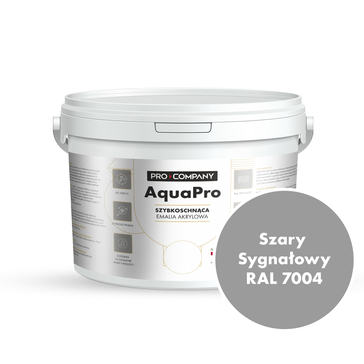AQUA PRO Emalia Akrylowa Szybkoschnąca 3L Szary Sygnałowy RAL 7004 MAT