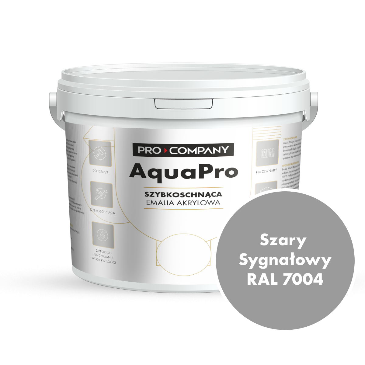 AQUA PRO Emalia Akrylowa Szybkoschnąca 10L Szary Sygnałowy RAL 7004 MAT
