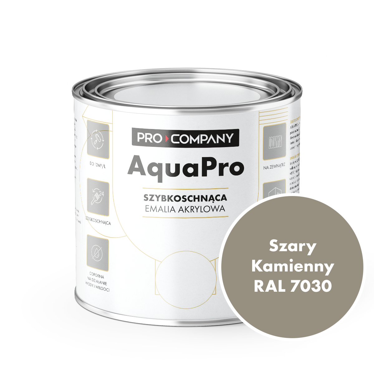 AQUA PRO Emalia Akrylowa Szybkoschnąca 0,8L Szary Kamienny RAL 7030