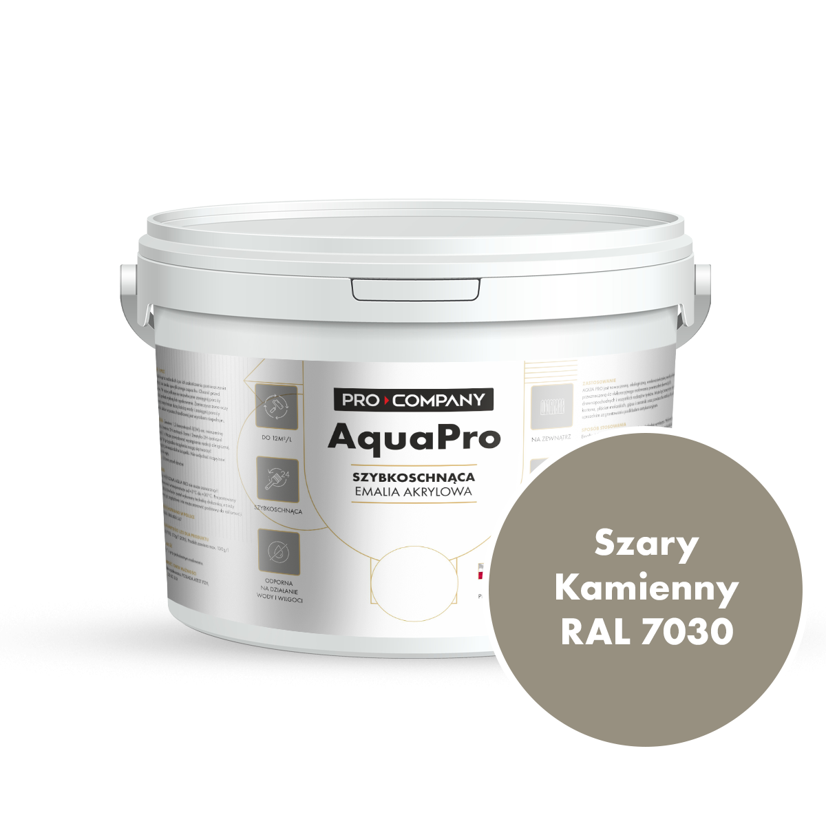 AQUA PRO Emalia Akrylowa Szybkoschnąca 3L Szary Kamienny RAL 7030