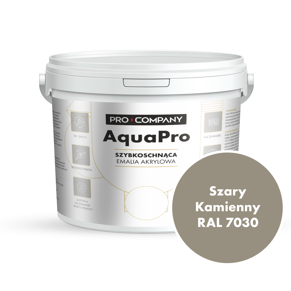 AQUA PRO Emalia Akrylowa Szybkoschnąca 5L Szary Kamienny RAL 7030