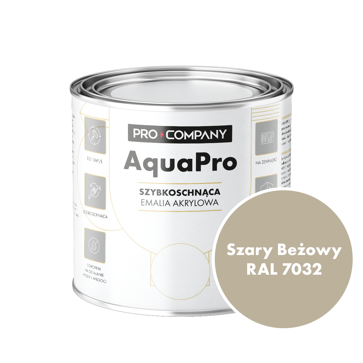 AQUA PRO Emalia Akrylowa Szybkoschnąca 0,8L Szary Beżowy RAL 7032 MAT