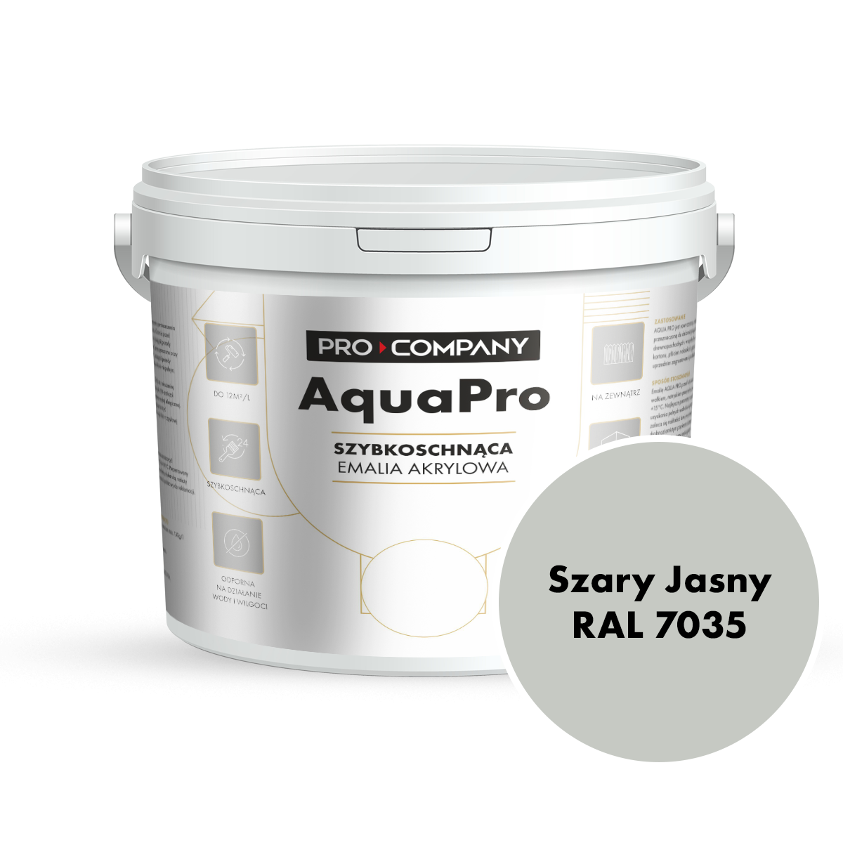AQUA PRO Emalia Akrylowa Szybkoschnąca 5L Szary Jasny RAL 7035 MAT