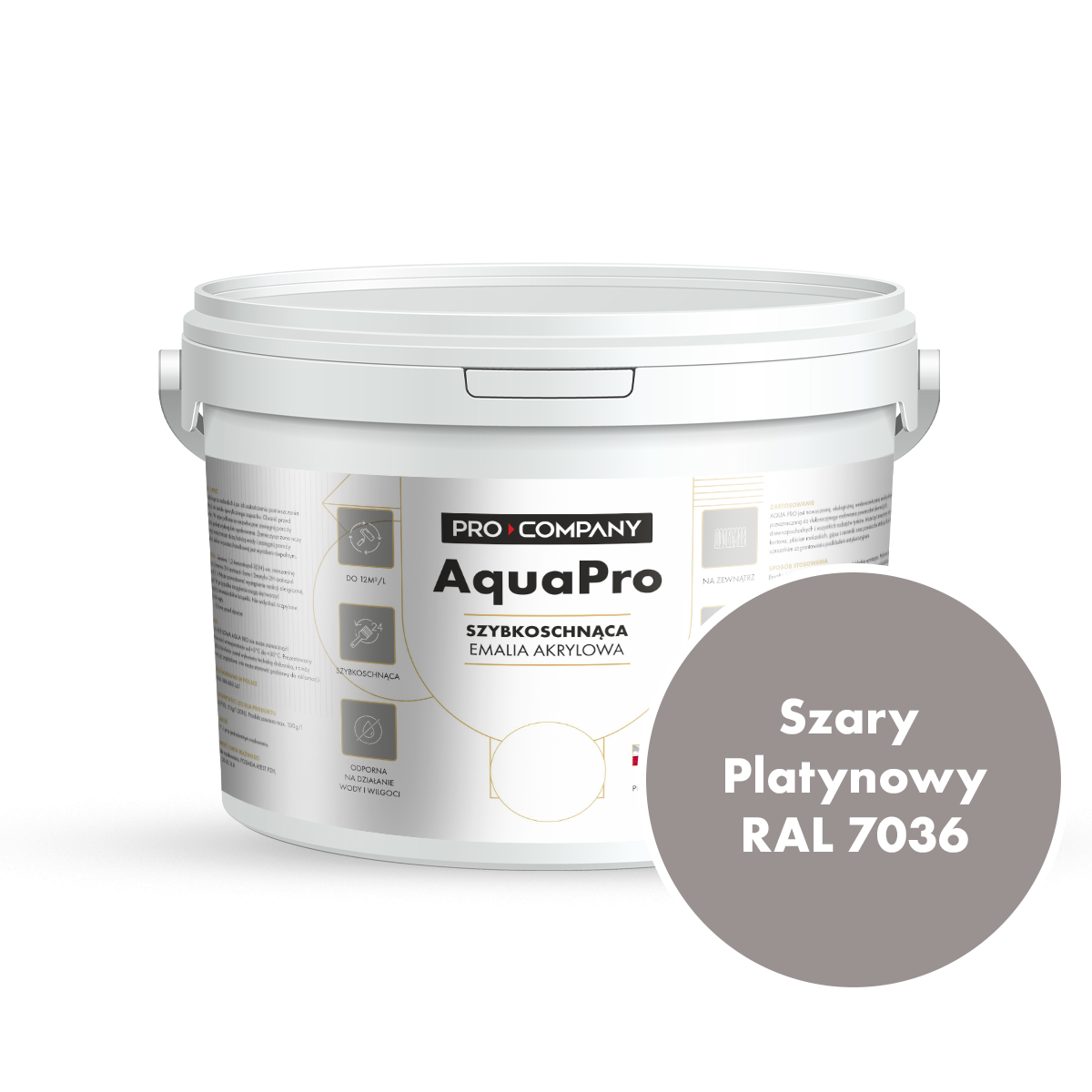 AQUA PRO Emalia Akrylowa Szybkoschnąca 3L Szary Platynowy RAL 7036