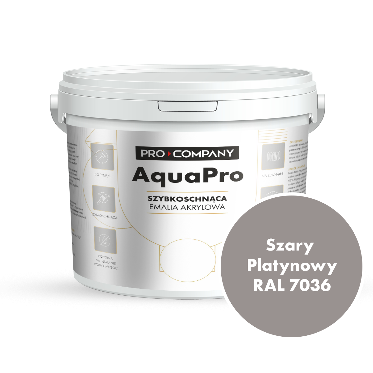 AQUA PRO Emalia Akrylowa Szybkoschnąca 5L Szary Platynowy RAL 7036 MAT