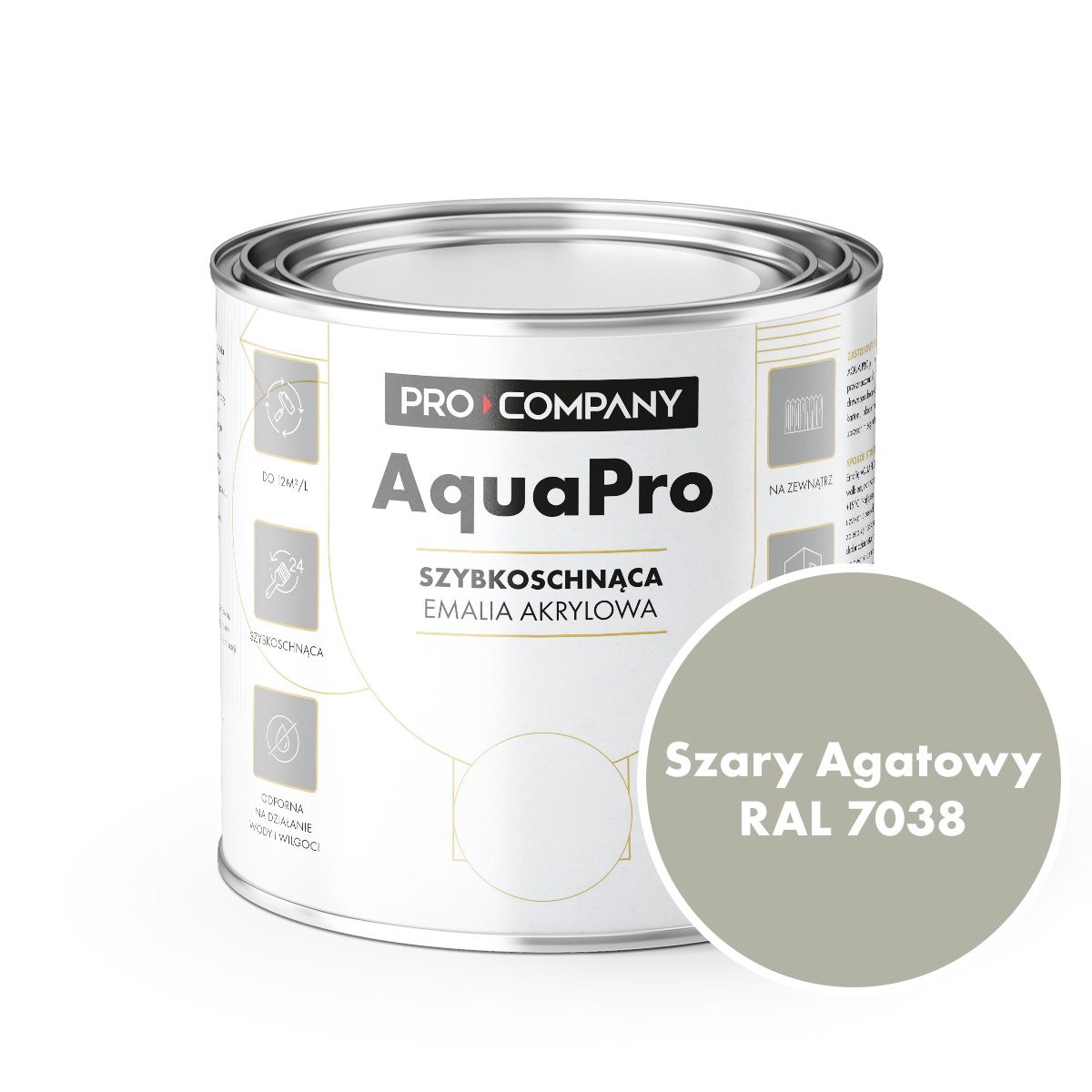 AQUA PRO Emalia Akrylowa Szybkoschnąca 0,8L Szary Agatowy RAL 7038 MAT