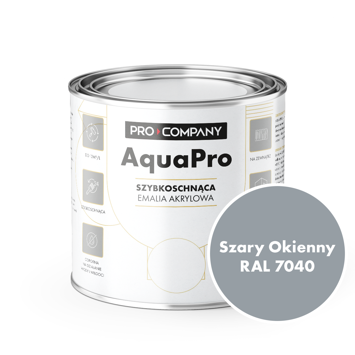AQUA PRO Emalia Akrylowa Szybkoschnąca 0,8L Szary Okienny RAL 7040 MAT