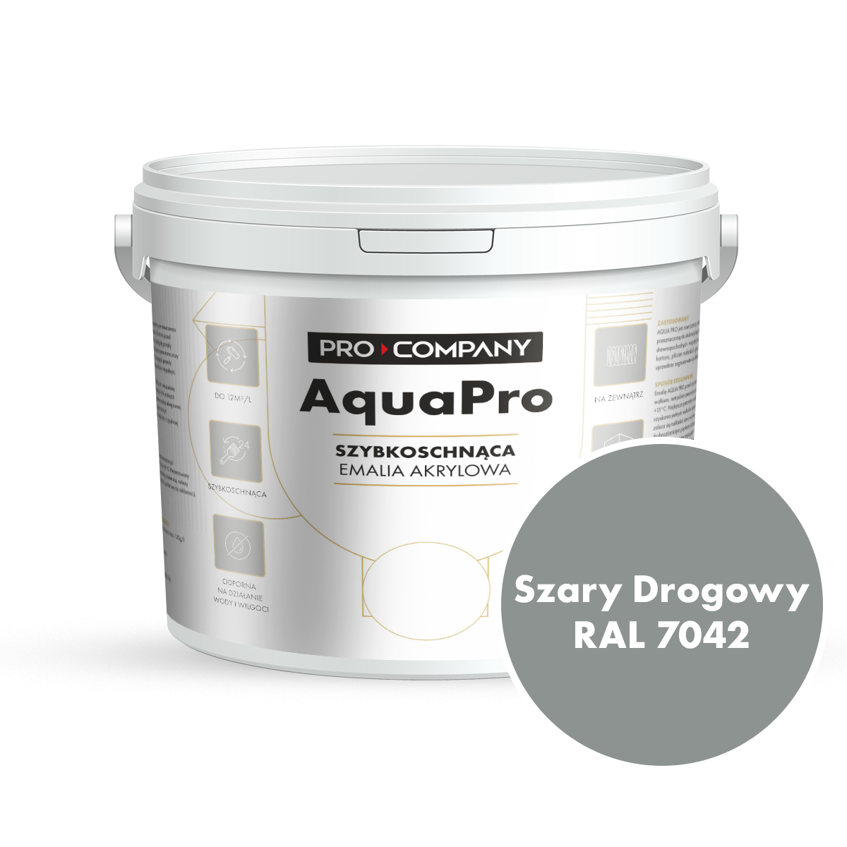 AQUA PRO Emalia Akrylowa Szybkoschnąca 5L Szary Drogowy RAL 7042