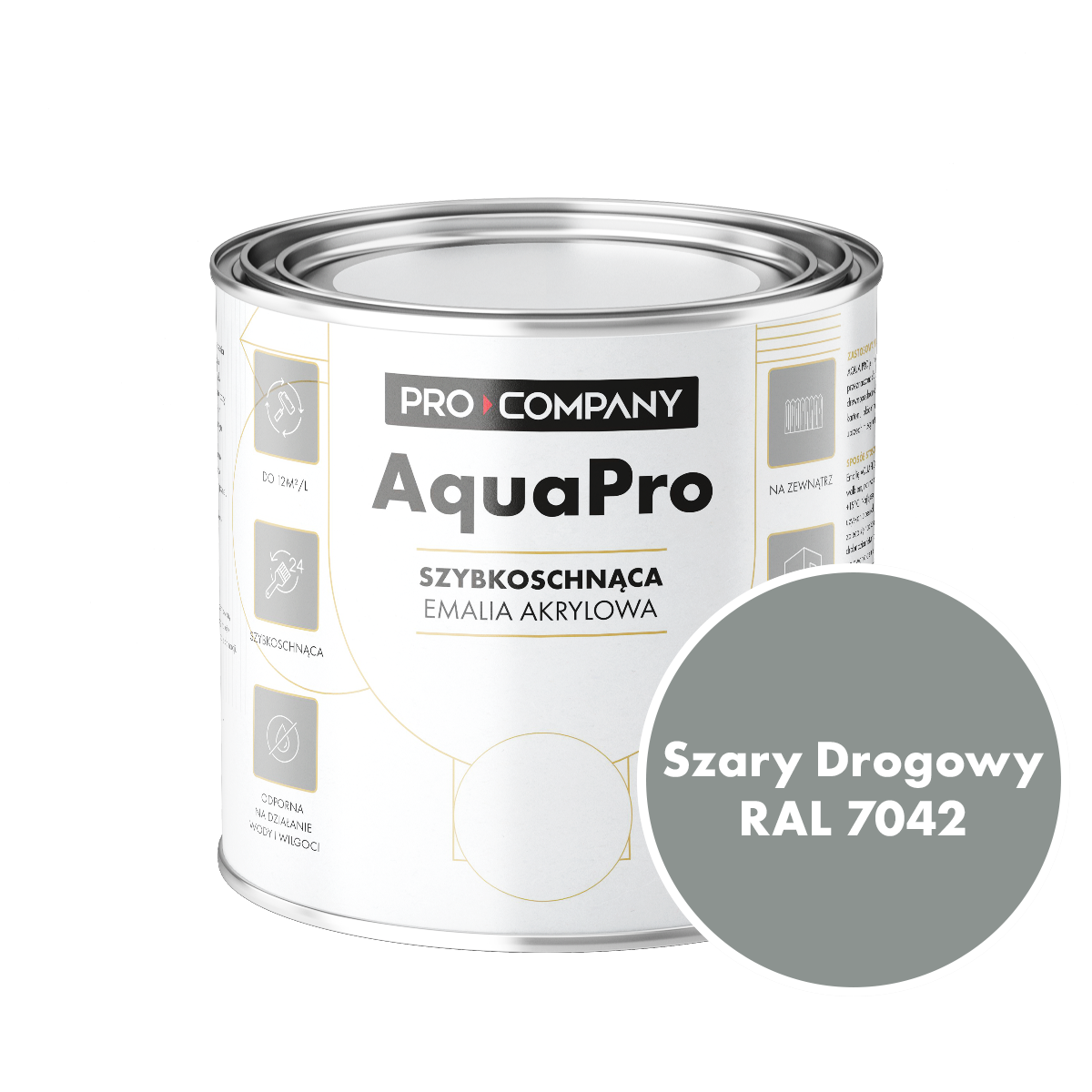 AQUA PRO Emalia Akrylowa Szybkoschnąca 0,8L Szary Drogowy RAL 7042 MAT