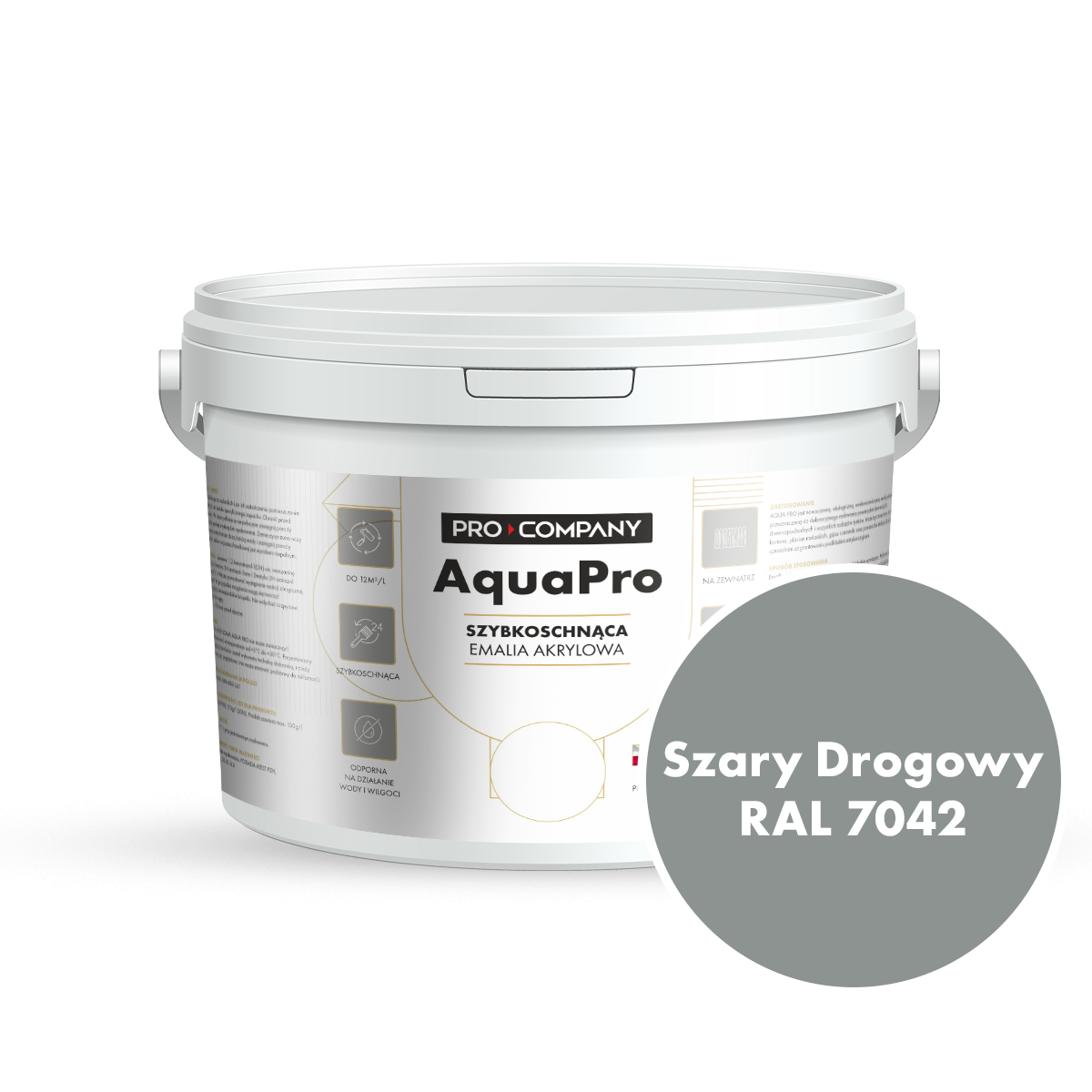 AQUA PRO Emalia Akrylowa Szybkoschnąca 3L Szary Drogowy RAL 7042 MAT