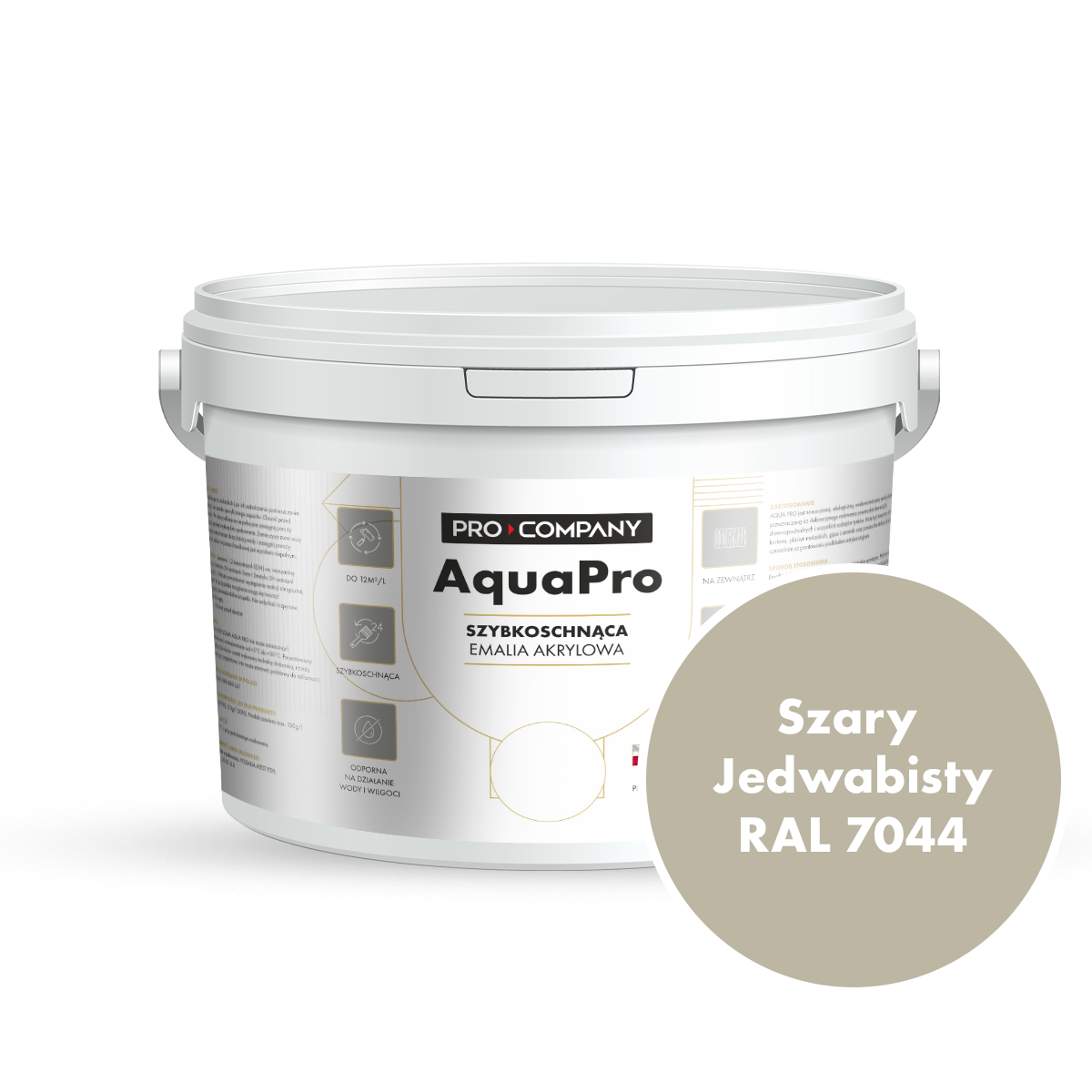 AQUA PRO Emalia Akrylowa Szybkoschnąca 3L Szary Jedwabisty RAL 7044 MAT