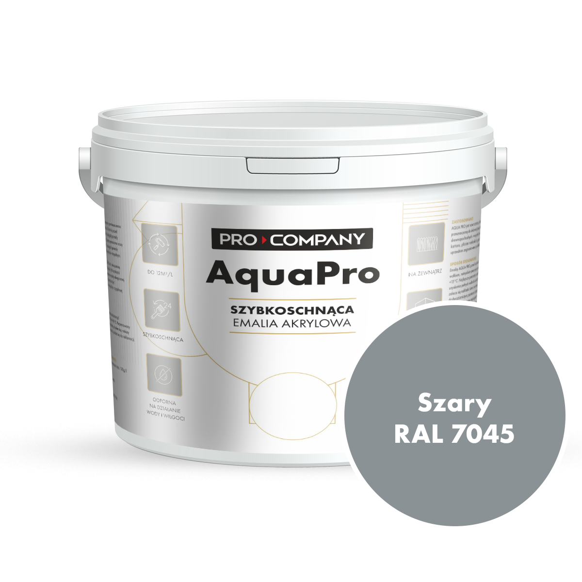 AQUA PRO Emalia Akrylowa Szybkoschnąca 4,5L Szary RAL 7045