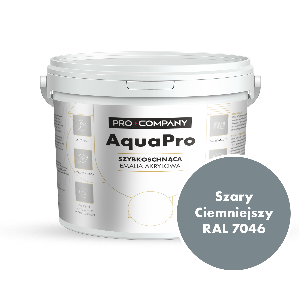 AQUA PRO Emalia Akrylowa Szybkoschnąca 10L Szary Ciemny RAL 7046 MAT