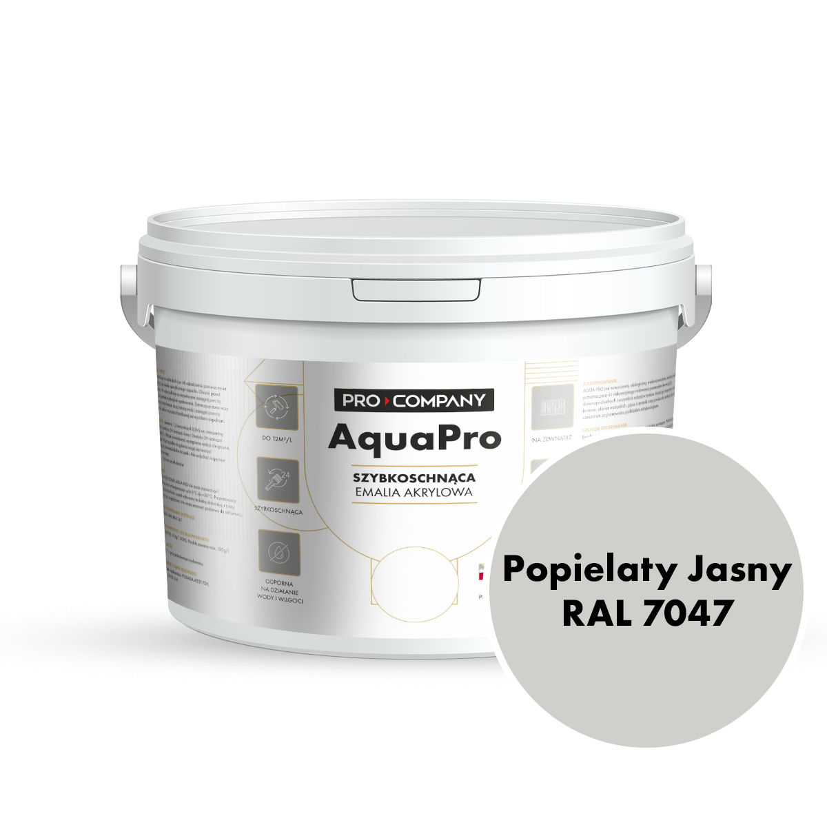 AQUA PRO Emalia Akrylowa Szybkoschnąca 3L Popielaty Jasny RAL 7047 MAT