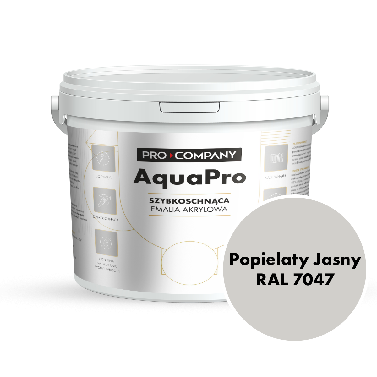 AQUA PRO Emalia Akrylowa Szybkoschnąca 5L Popielaty Jasny RAL 7047 MAT