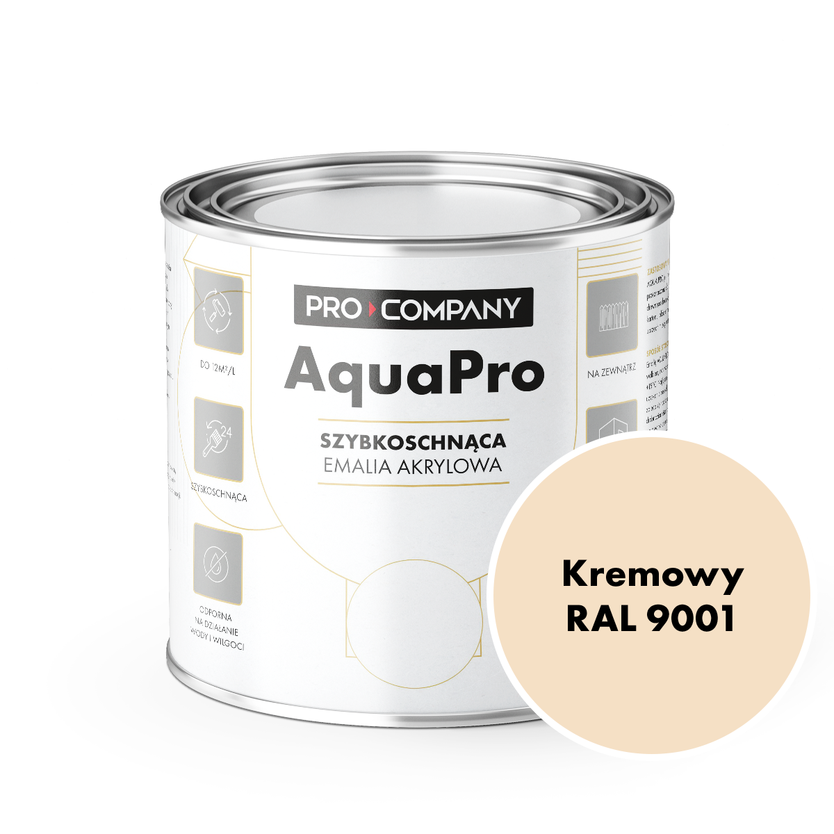 AQUA PRO Emalia Akrylowa Szybkoschnąca 0,8L Kremowy RAL 9001