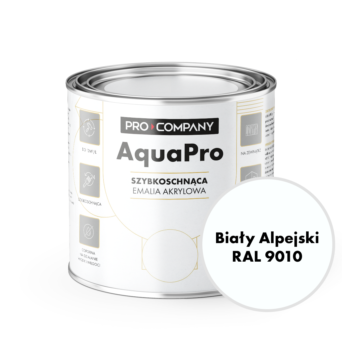 AQUA PRO Emalia Akrylowa Szybkoschnąca 0,8L Biały Alpejski RAL 9010 MAT