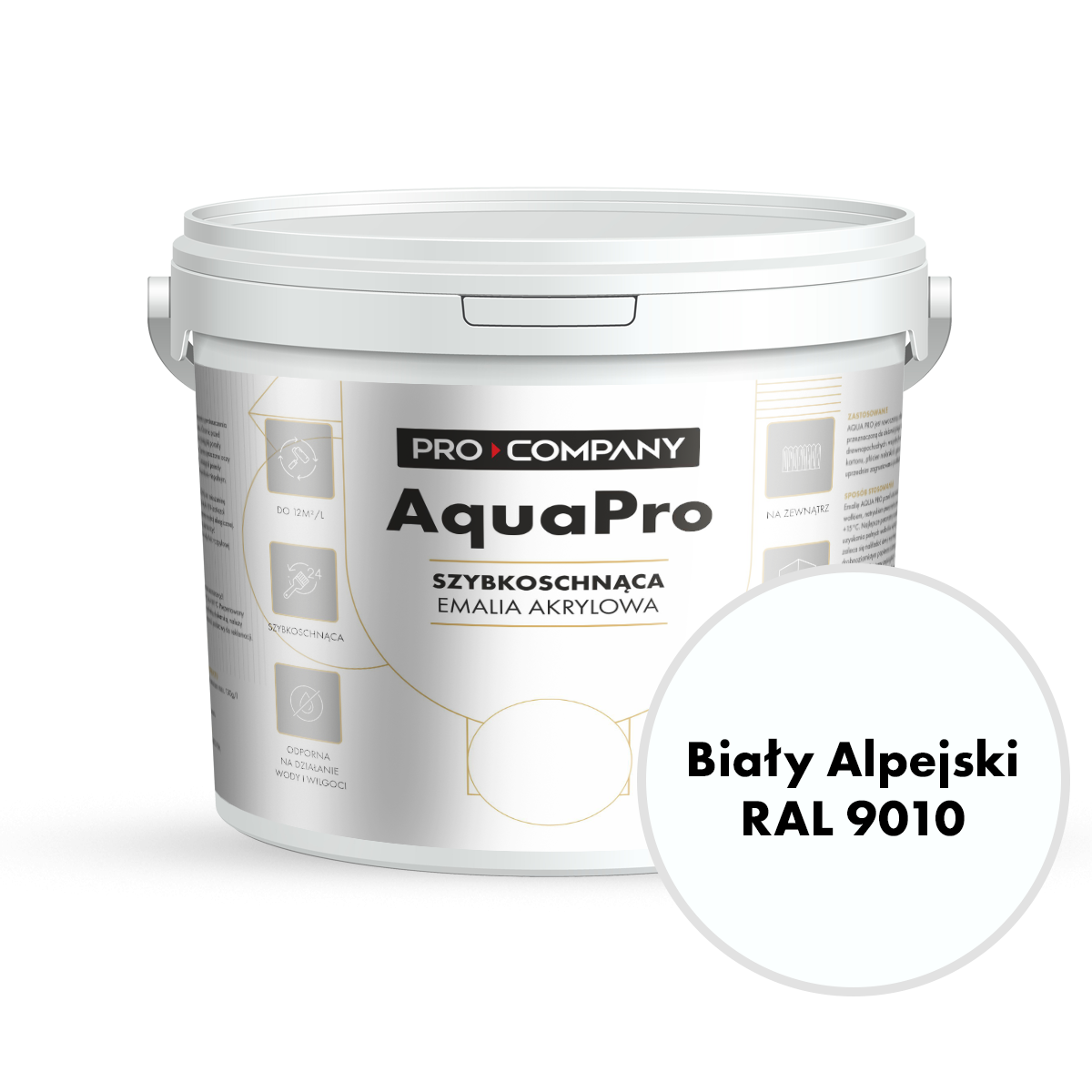 AQUA PRO Emalia Akrylowa Szybkoschnąca 5L Biały Alpejski RAL 9010 MAT