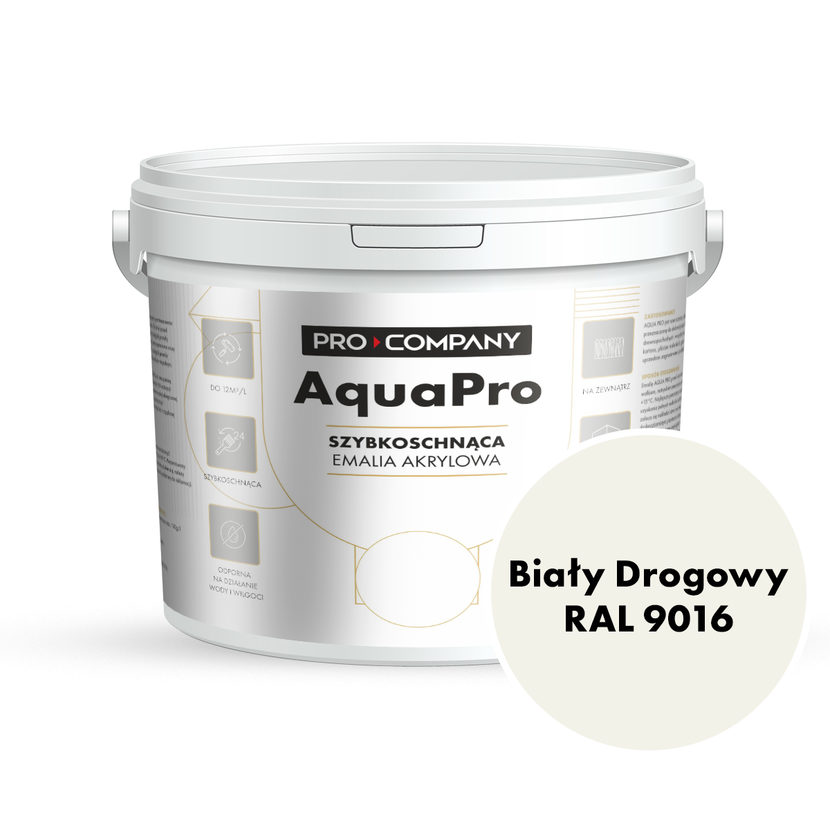 AQUA PRO Emalia Akrylowa Szybkoschnąca 10L Biały Drogowy RAL 9016