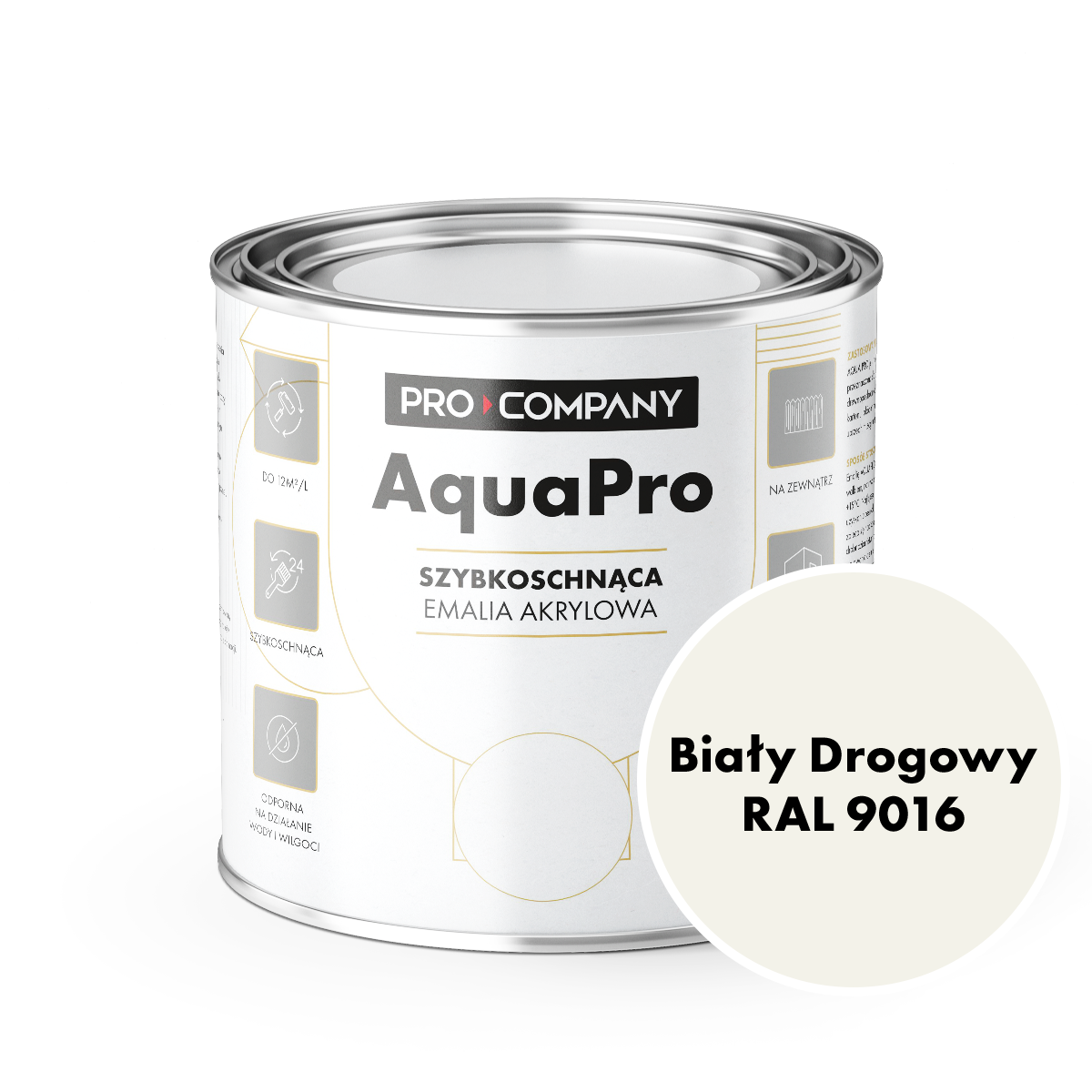 AQUA PRO Emalia Akrylowa Szybkoschnąca 0,8L Biały Drogowy RAL 9016 MAT