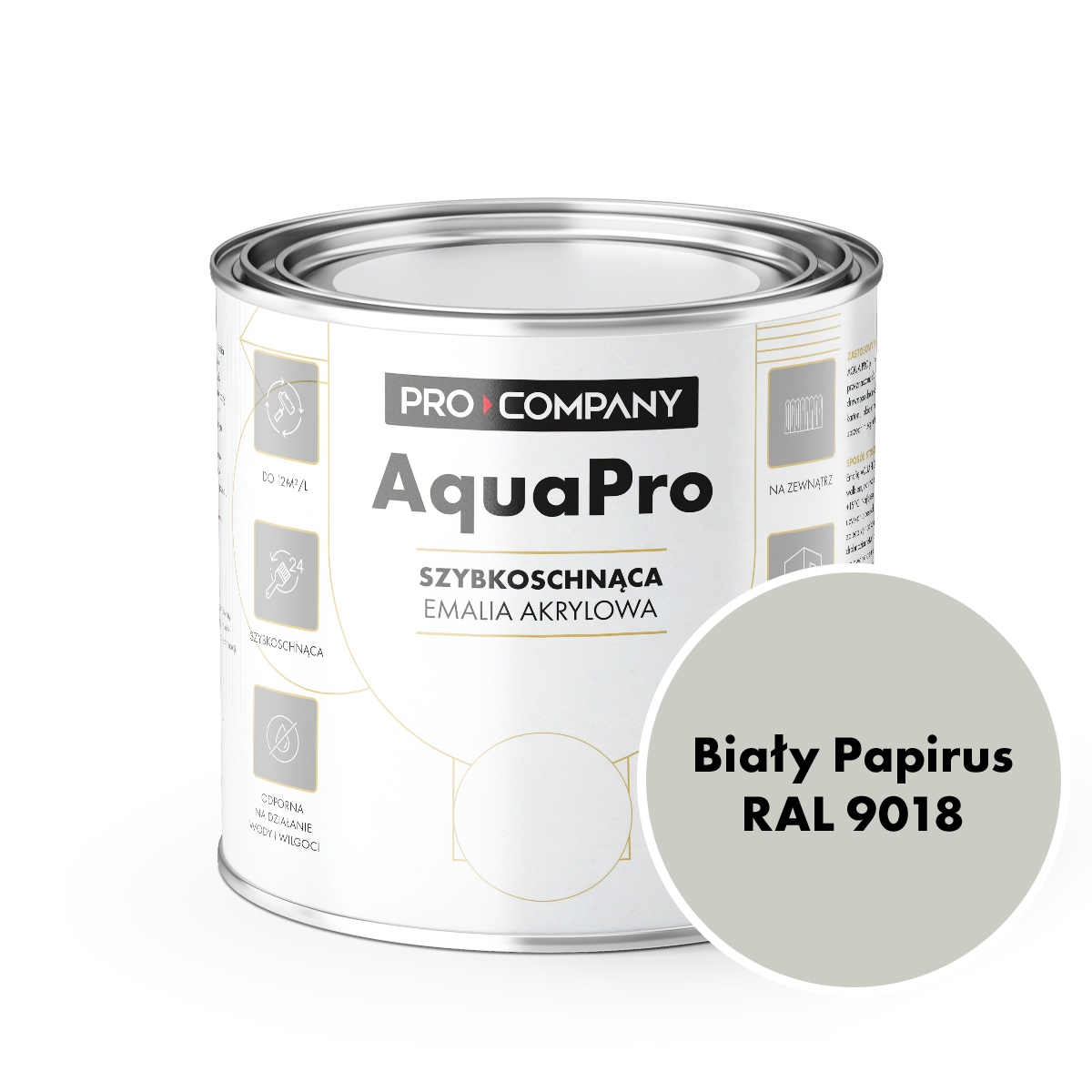 AQUA PRO Emalia Akrylowa Szybkoschnąca 0,8L Biały Papirus RAL 9018 MAT