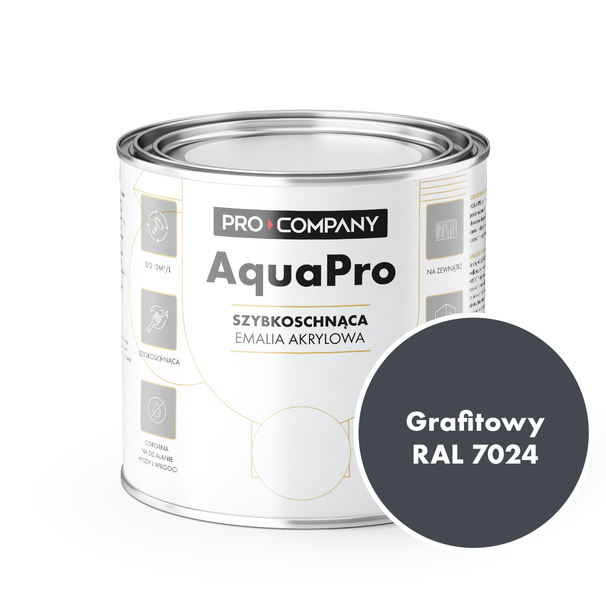 AQUA PRO Emalia Akrylowa Szybkoschnąca 0,8L GRAFIT RAL 7024