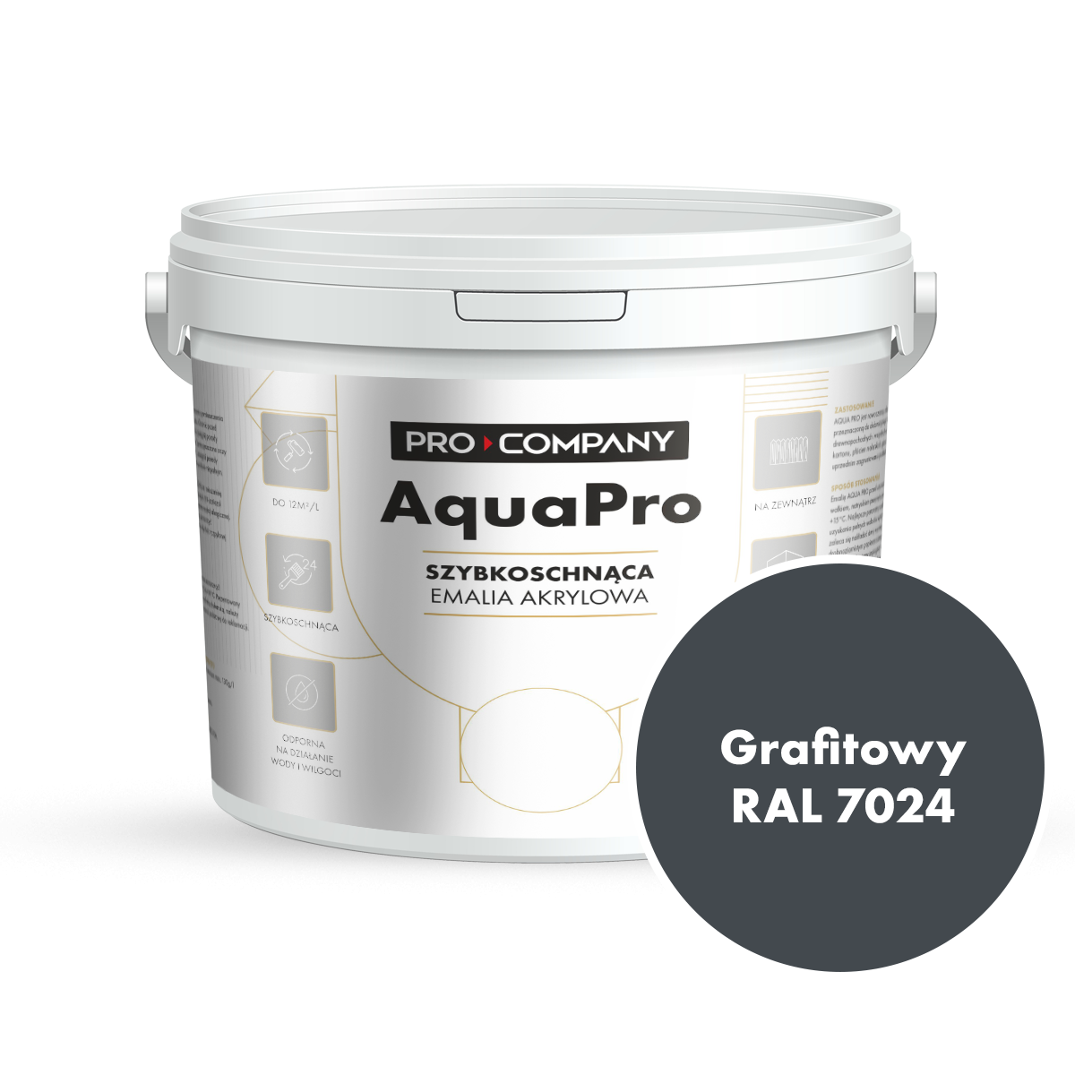 AQUA PRO Emalia Akrylowa Szybkoschnąca 10L GRAFIT RAL 7024