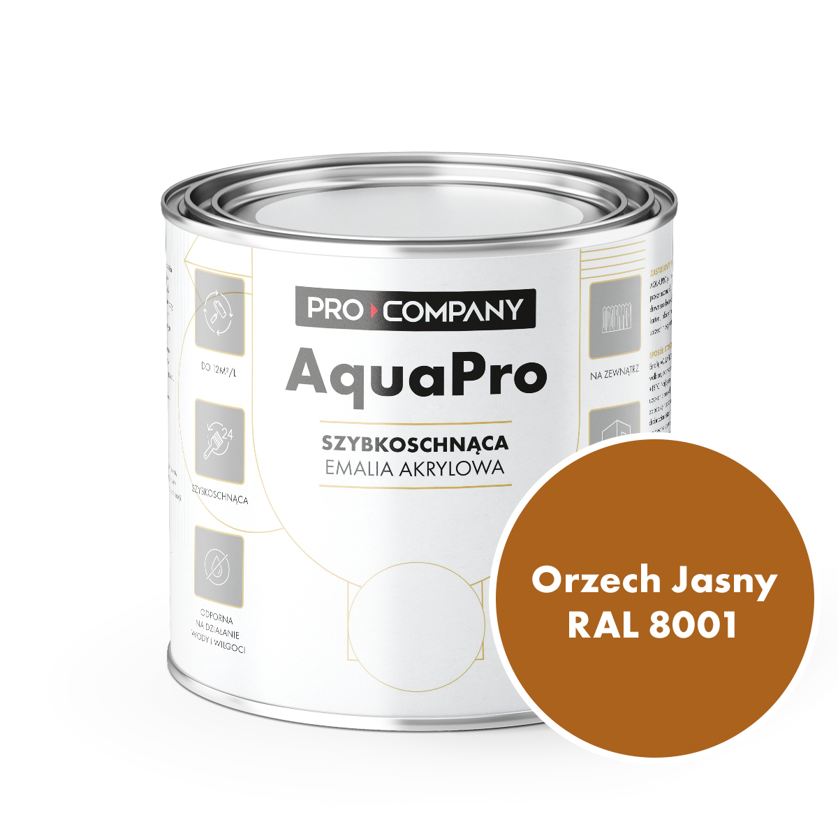 AQUA PRO Emalia Akrylowa Szybkoschnąca 0,8L Orzech Jasny RAL 8001