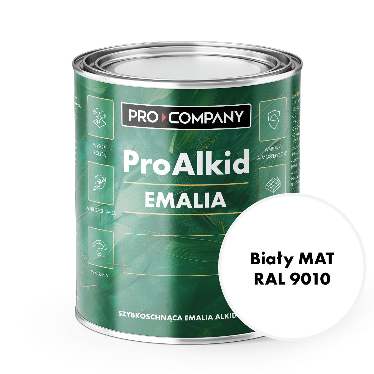 PRO ALKID Szybkoschnąca Emalia Alkidowa 1l Biały Mat RAL 9010