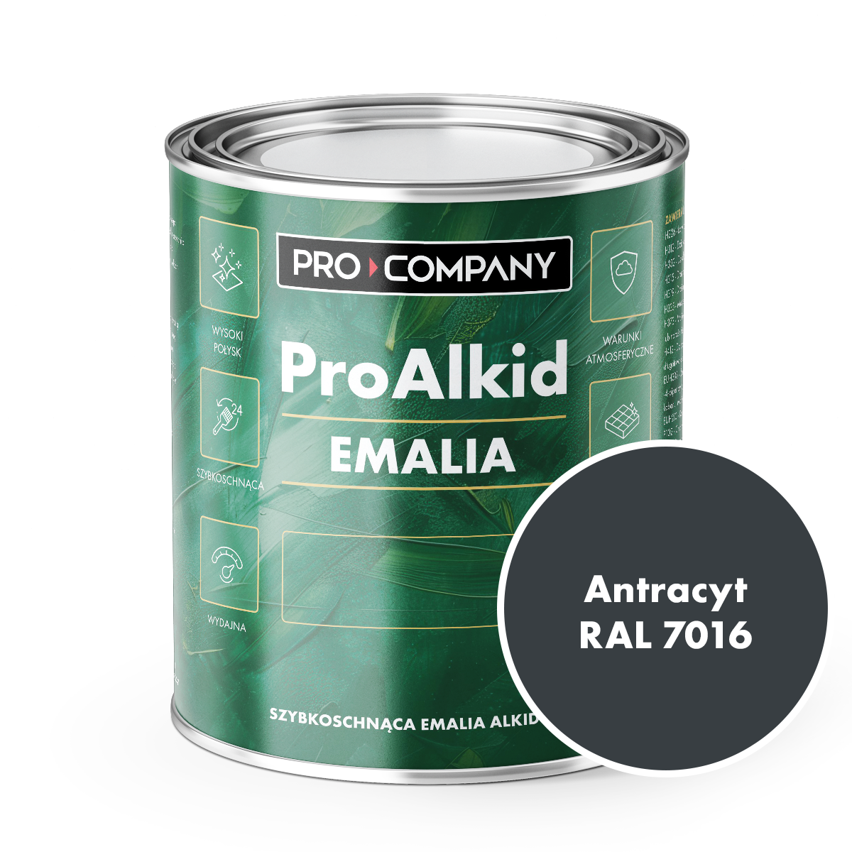 PRO ALKID Szybkoschnąca Emalia Alkidowa 1l Antracyt RAL 7016