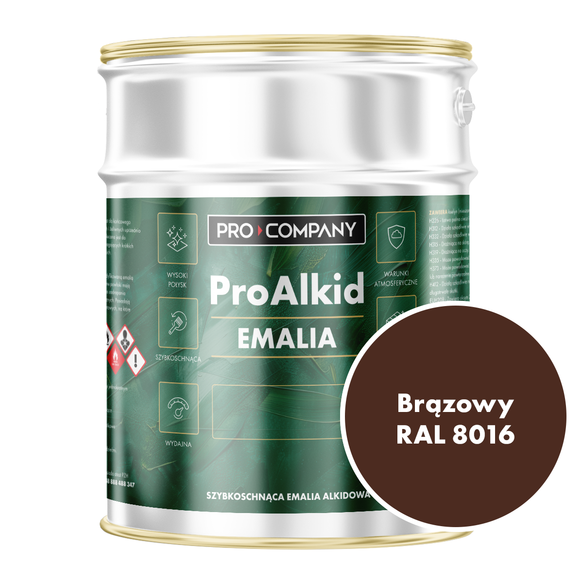 PRO ALKID Szybkoschnąca Emalia Alkidowa 3l Brązowy RAL 8016