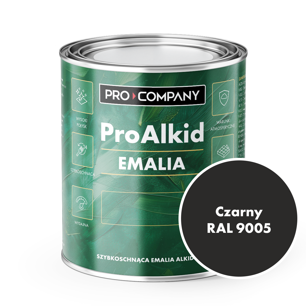 PRO ALKID Szybkoschnąca Emalia Alkidowa 1l Czarny RAL 9005