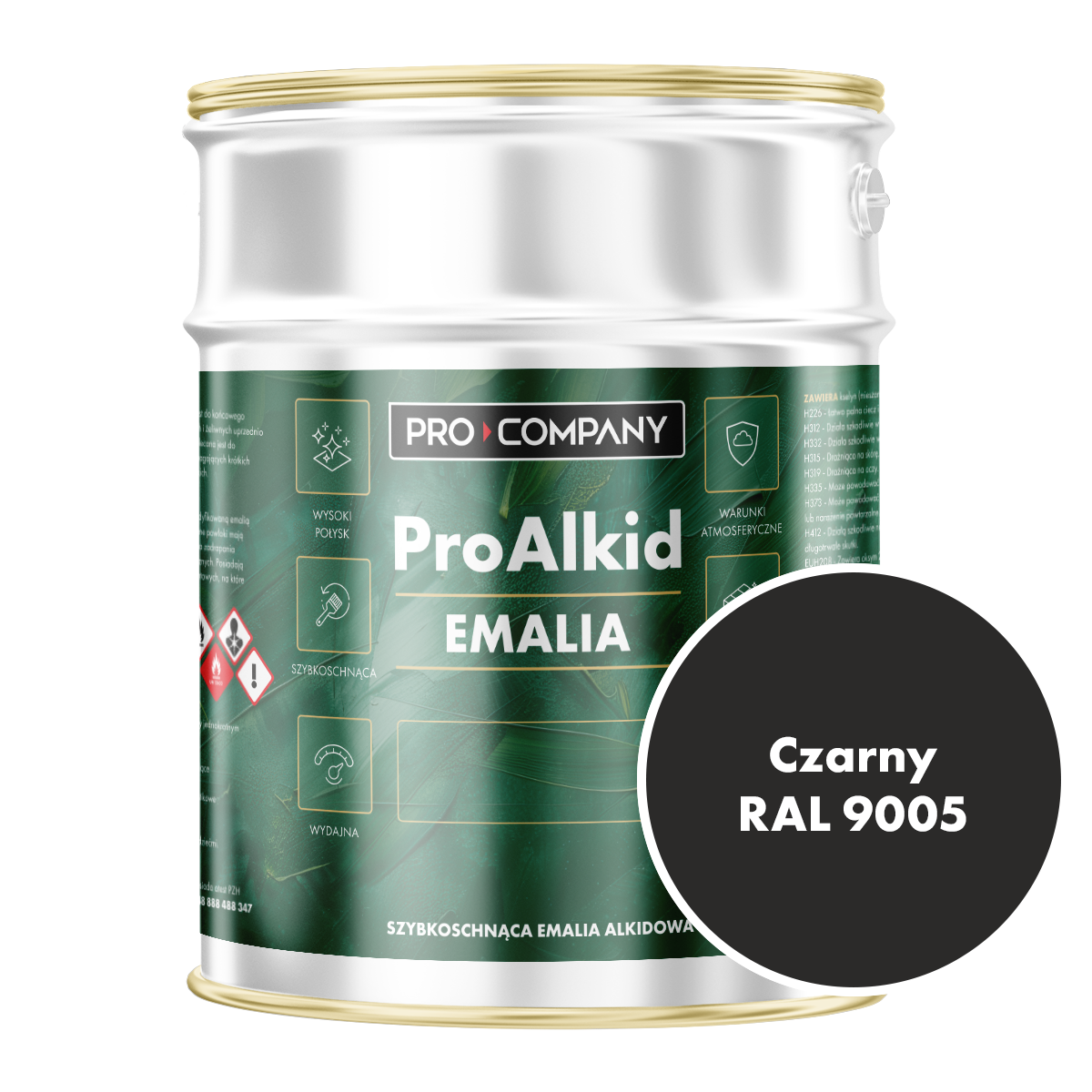 PRO ALKID Szybkoschnąca Emalia Alkidowa 10l Czarny RAL 9005