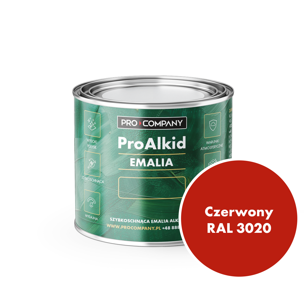 PRO ALKID Szybkoschnąca Emalia Alkidowa 0,2l Czerwony RAL 3020