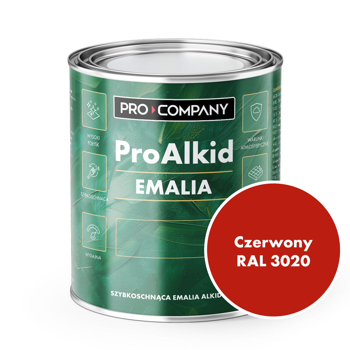 PRO ALKID Szybkoschnąca Emalia Alkidowa 1l Czerwony RAL 3020