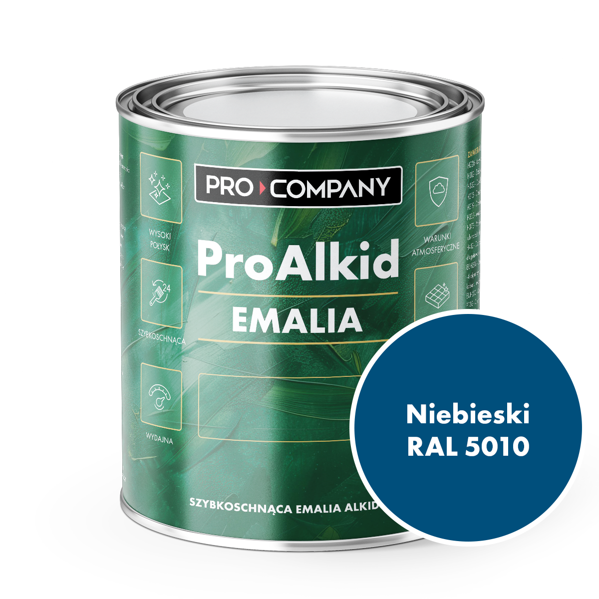 PRO ALKID Szybkoschnąca Emalia Alkidowa 1l Niebieski RAL 5010