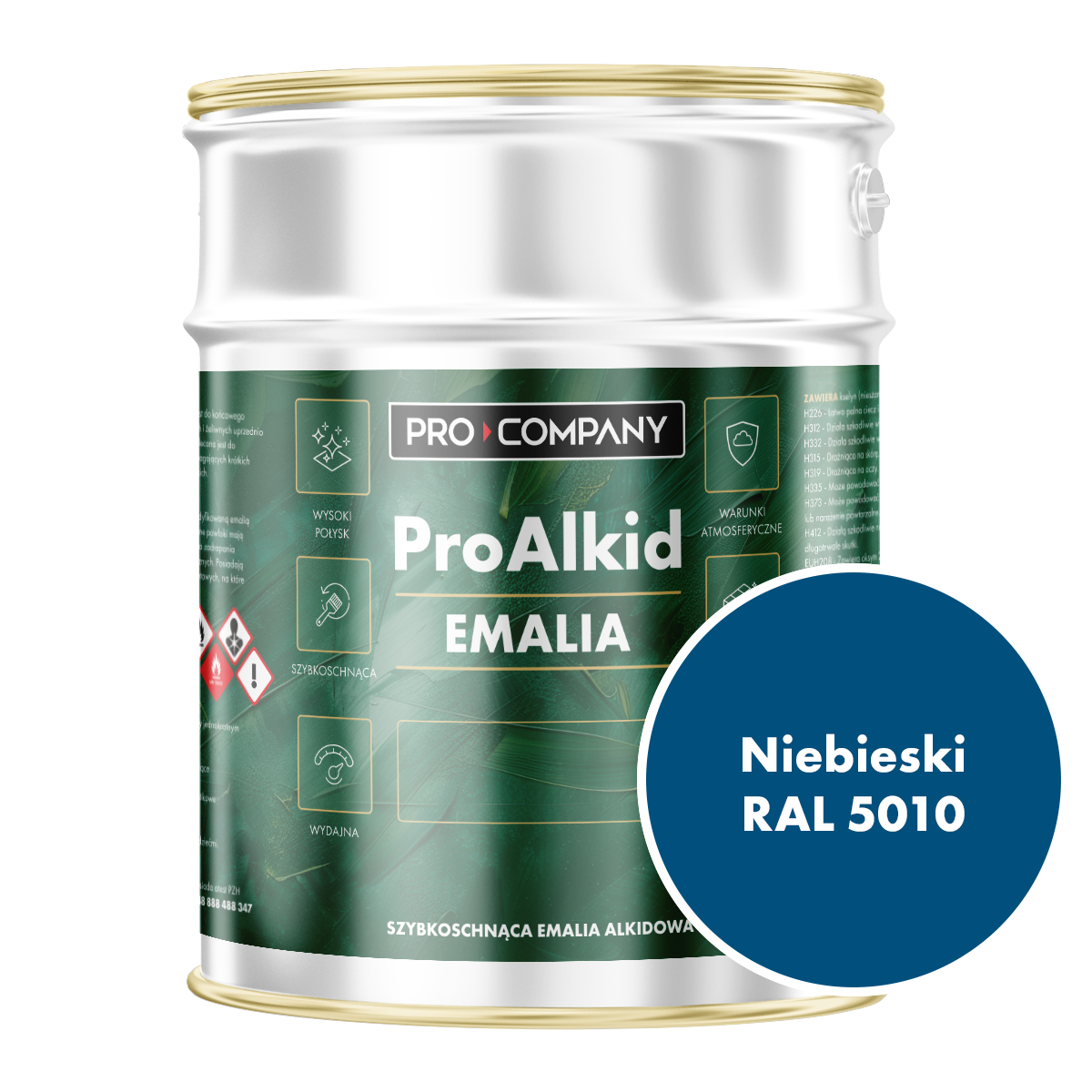 PRO ALKID Szybkoschnąca Emalia Alkidowa 5l Niebieski RAL 5010