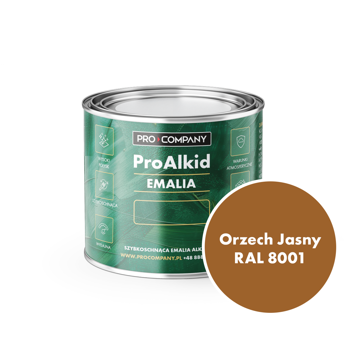 PRO ALKID Szybkoschnąca Emalia Alkidowa 0,2l Orzech Jasny RAL 8001
