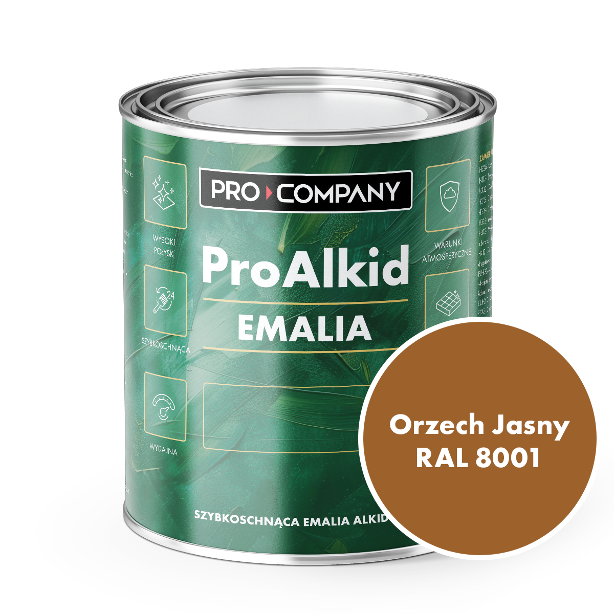 PRO ALKID Szybkoschnąca Emalia Alkidowa 1l Orzech Jasny RAL 8001
