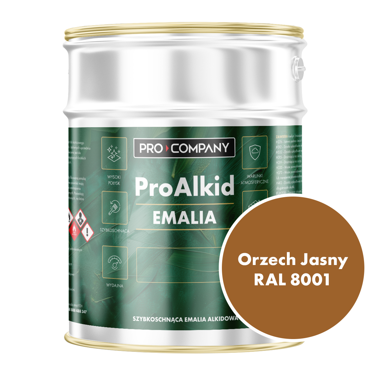 PRO ALKID Szybkoschnąca Emalia Alkidowa 5l Orzech Jasny RAL 8001