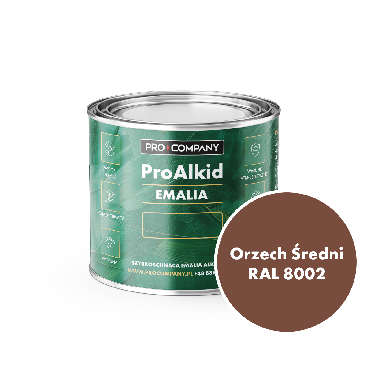 PRO ALKID Szybkoschnąca Emalia Alkidowa 0,2l Orzech Średni RAL 8002