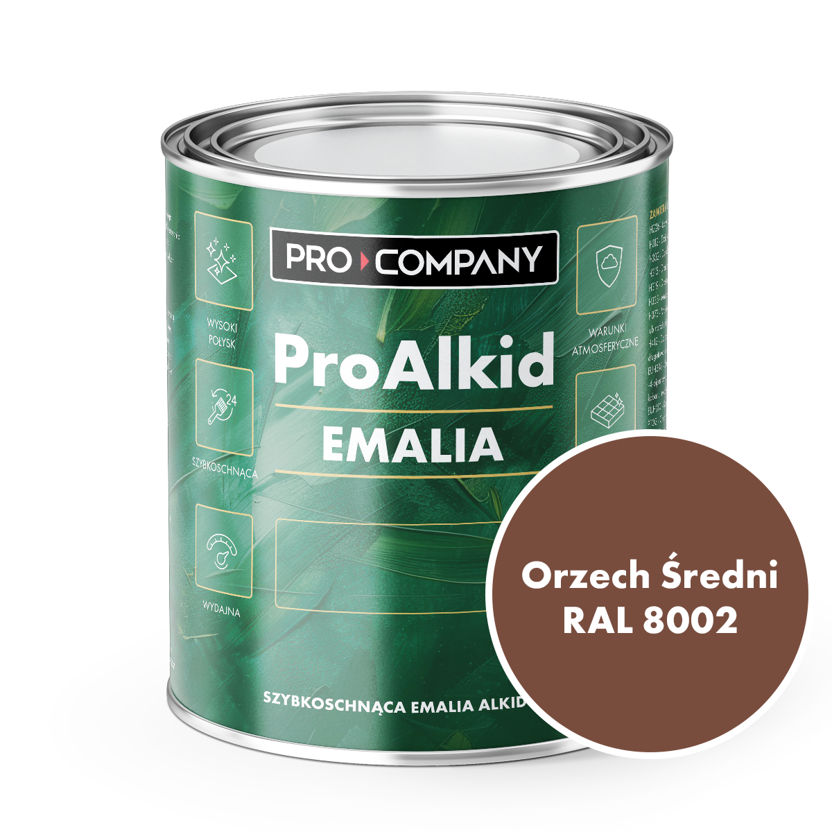 PRO ALKID Szybkoschnąca Emalia Alkidowa 1l Orzech Średni RAL 8002