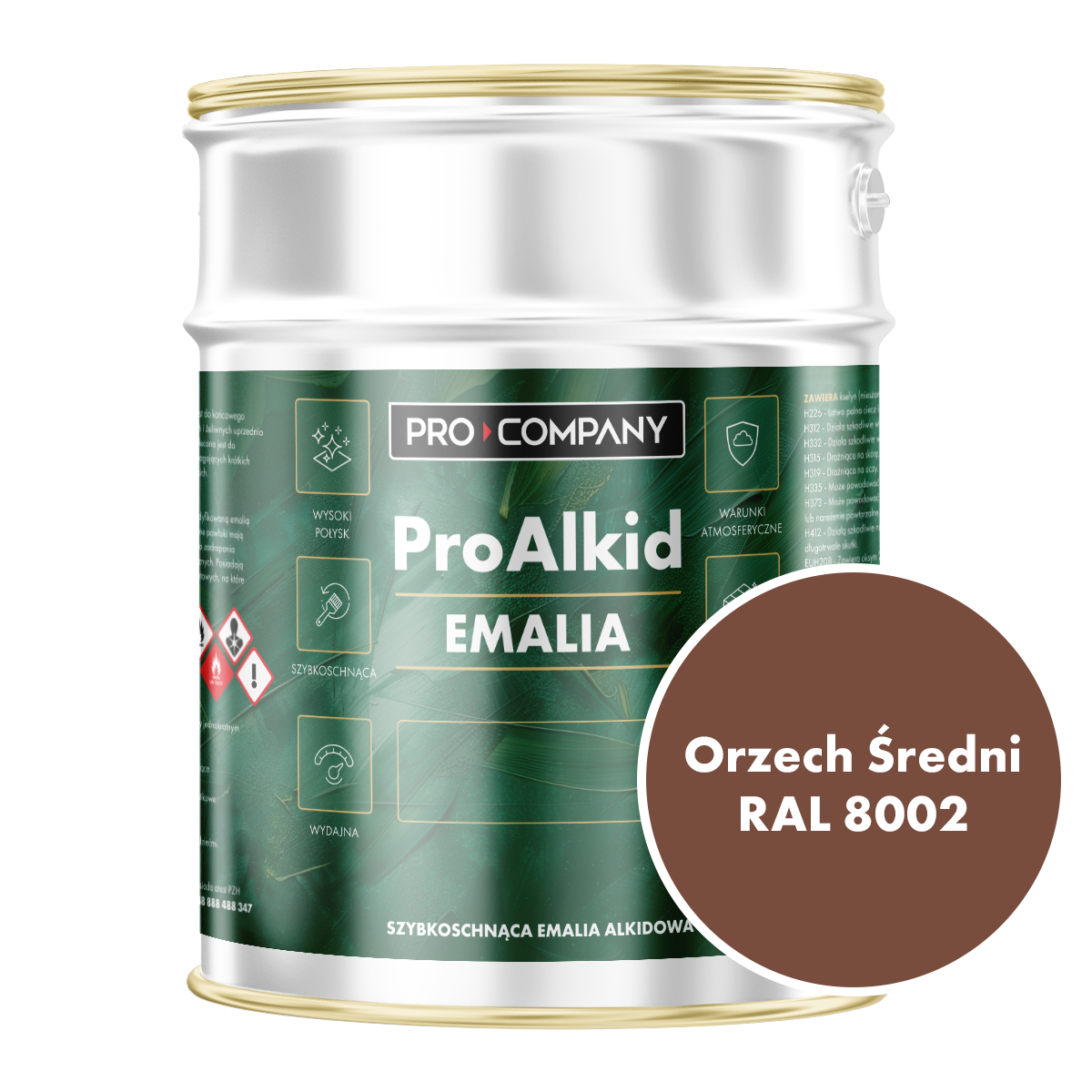 PRO ALKID Szybkoschnąca Emalia Alkidowa 5l Orzech Średni RAL 8002
