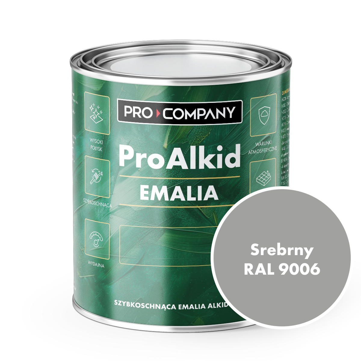 PRO ALKID Szybkoschnąca Emalia Alkidowa 1l Srebrny RAL 9006
