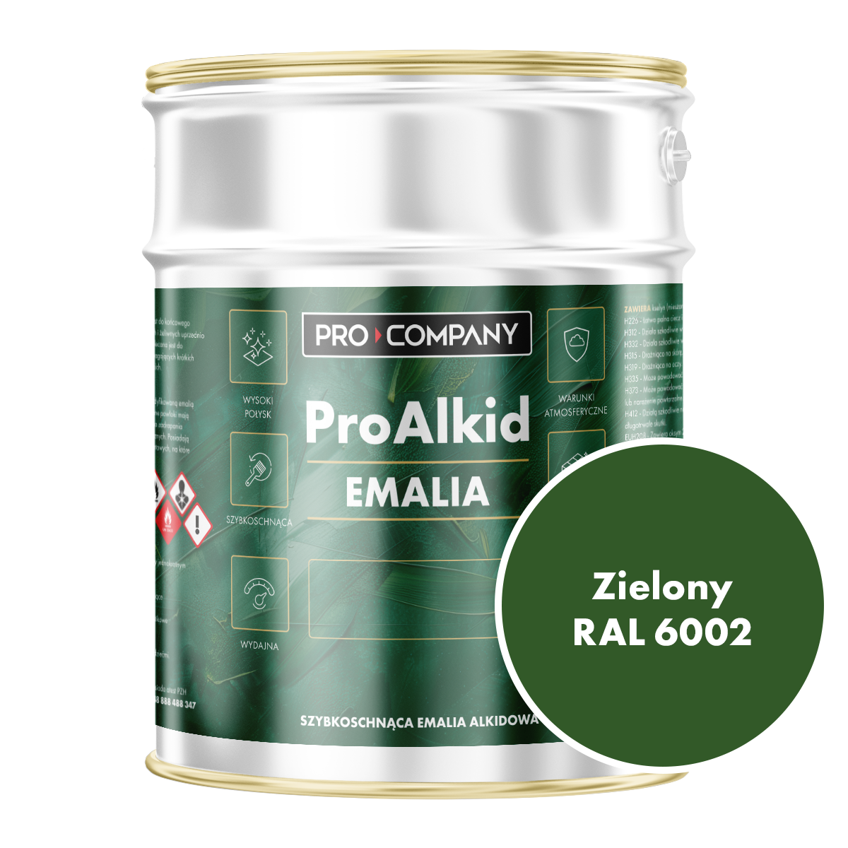 PRO ALKID Szybkoschnąca Emalia Alkidowa 3l Zielony RAL 6002