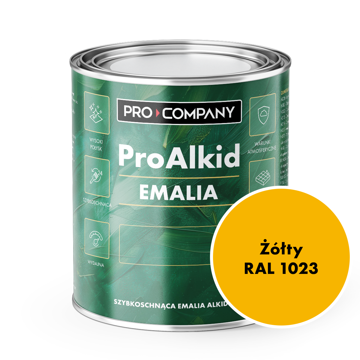 PRO ALKID Szybkoschnąca Emalia Alkidowa 1l Żółty RAL 1023