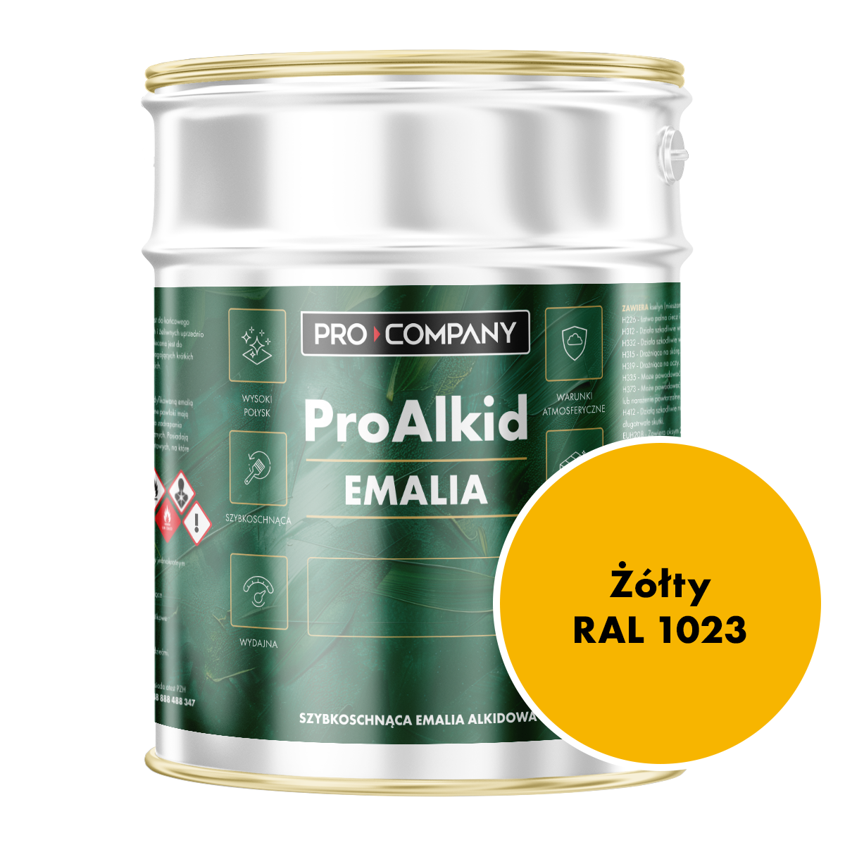 PRO ALKID Szybkoschnąca Emalia Alkidowa 10l Żółty RAL 1023